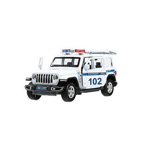 Машина металл JEEP WRANGLER SAHARA ПОЛИЦИЯ 12 см, двер, баг, ин, белый, кор. Технопарк
