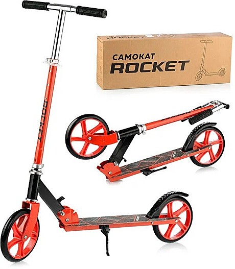 Самокат 2-х колесный ROCKET,колеса PU/ 200 мм,ABEC 7, красный