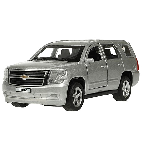 Машина металл CHEVROLET TAHOE 12 см, двери, багаж, инерц, серебристый , кор. Технопарк