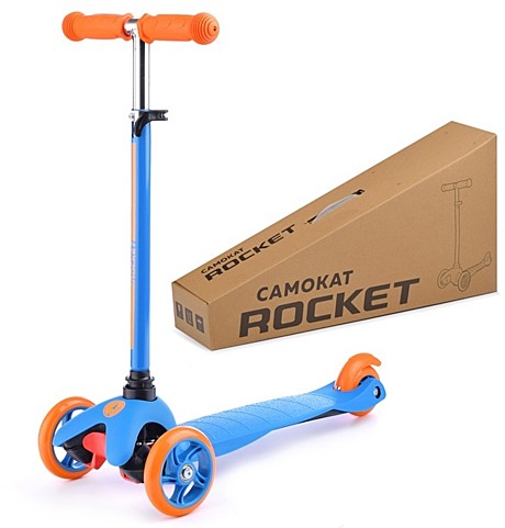 Самокат трёхколёсный ROCKET колёса PU, цвет оранжево-синий, арт. R0091