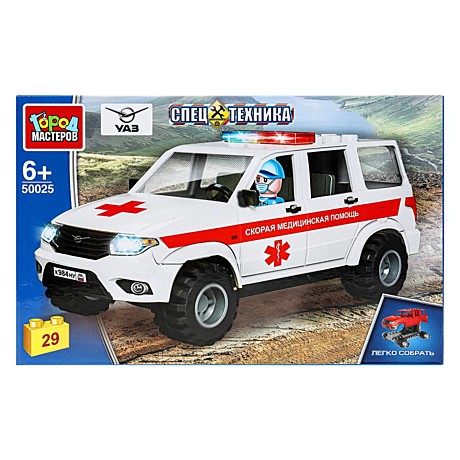 Конструктор UAZ patriot СКОРАЯ ПОМОЩЬ, 29 дет. (легко собрать) Город мастеров, арт. SB-50025