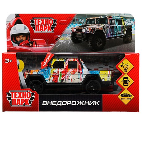 Машина металл свет-звук ВНЕДОРОЖНИК 12 см, дв. багаж., инерц., кор. Технопарк