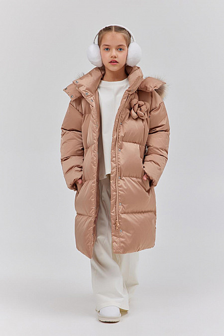 Зимнее пальто для девочки, р-р: 146, цв.корень имбиря, арт. З1-051