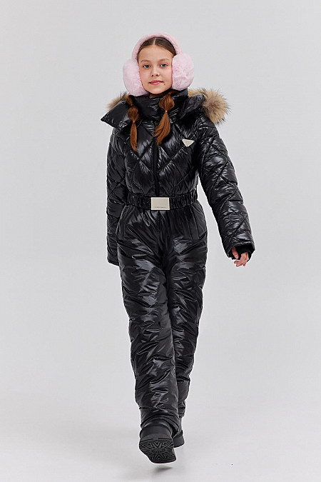 Зимний подростковый комбинезон для девочки, р-р:128, цв.черный , арт. ЗС1-039