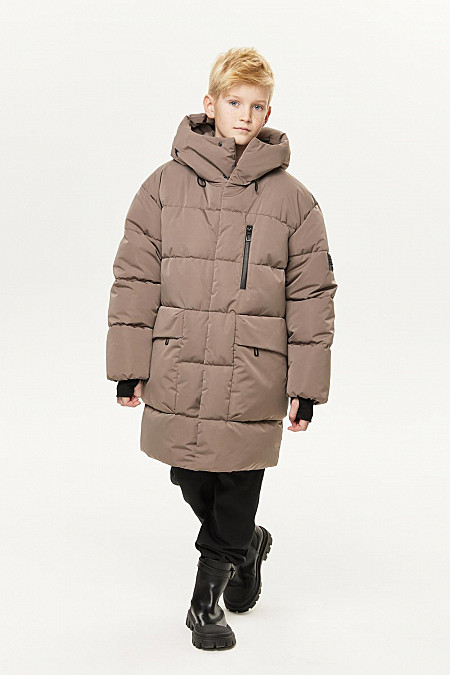 Зимняя куртка для мальчика, р-р: 152, цв.серо-бежевый, арт. ЗС1-031/1