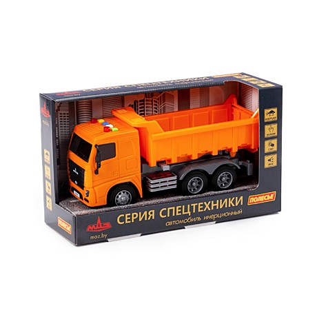 МАЗ, автомобиль-самосвал инерционный (со светом и звуком) (оранжевый) (в коробке)