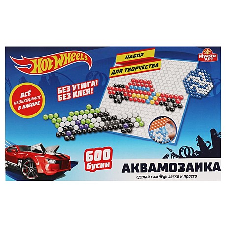 Набор д/детского тв-ва ХОТ ВИЛС аквамозаика 600 бусин МУЛЬТИ АРТ, арт. AB600-HW1
