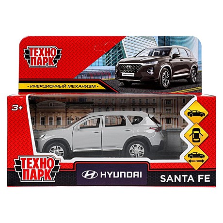 Машина металл HYUNDAI SANTAFE 12 см, двери, багаж, инерц, темно серый, кор. Технопарк