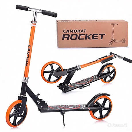 Самокат 2-х колесный ROCKET,колеса PU/ 200 мм, ABEC 7, оранжевый, арт. R0066.OR