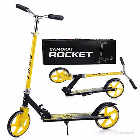 Самокат 2-х колесный ROCKET,колеса PU/ 200 мм,ABEC 7, желтый, арт. R0093.Y
