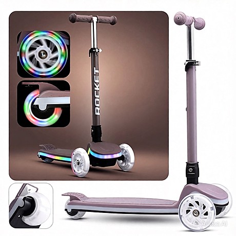Самокат трёхколёсный ROCKET колёса световые PU, цвет мокко, арт. R0198